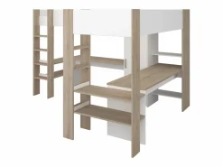 Outlet Vente-unique Litera en forma de L 2 x 90 x 200 cm con almacenamiento y escritorios blanco y natural - LASCANO Color natural claro / Blanco