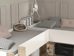 Outlet Vente-unique Litera en forma de L 2 x 90 x 200 cm con almacenamiento y escritorios blanco y natural - LASCANO Color natural claro / Blanco