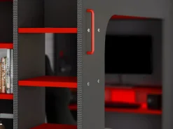 Vente-unique Litera gamer 90 x 200 cm con escritorio LEDs Antracita y rojo con colchón WARRIOR