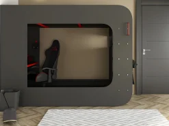 Vente-unique Litera gamer 90 x 200 cm con escritorio LEDs Antracita y rojo con colchón WARRIOR