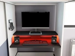 Best Vente-unique Litera gamer 90 x 200 cm con escritorio LEDs Antracita y rojo + colchón - WARRIOR Gris antracita / Blanco