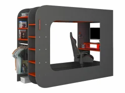 Vente-unique Litera gamer 90 x 200 cm escritorio y compartimentos LEDs Antracita y rojo WARRIOR