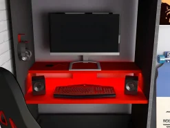 Vente-unique Litera gamer 90 x 200 cm escritorio y compartimentos LEDs Antracita y rojo WARRIOR