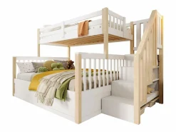 Hot Merax Litera infantil - 90 x 200 cm + 140 x 200 cm - con almacenaje hidráulico y escalera de almacenaje - madera - blanco + natural Color natural claro