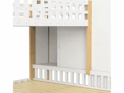 Hot Litera infantil - 90 x 200 cm + 140 x 200 cm - con escalera de almacenaje + 2 cajones - madera - blanco + natural Cama Litera