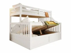 Merax Litera infantil - 90 x 200 cm + 140 x 200 cm - con almacenaje hidráulico y escalera de almacenaje - madera - Blanco