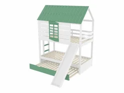 Online Merax Litera infantil - 2 x 90 x 200 cm + 90 x 190 cm - con tobogán + cama nido - MDF + pino - Verde