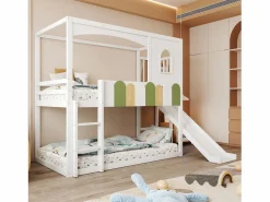 Merax Litera infantil - 2 x 90 x 200 cm - forma de casa - con ventanas + tobogán + escalera - madera -