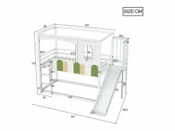 Merax Litera infantil - 2 x 90 x 200 cm - forma de casa - con ventanas + tobogán + escalera - madera -
