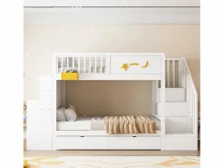 Hot Merax Litera infantil - 2 x 90 x 200 cm - con cajones + escalera de almacenaje + escritorio - pino macizo - Blanco