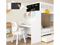 Hot Merax Litera infantil - 2 x 90 x 200 cm - con cajones + escalera de almacenaje + escritorio - pino macizo - Blanco