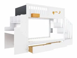 Hot Merax Litera infantil - 2 x 90 x 200 cm - con cajones + escalera de almacenaje + escritorio - pino macizo - Blanco