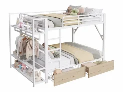Online Merax Litera infantil - 2 x 140 x 200 cm - estructura de hierro - con 2 cajones + estantes + LED - metal - Blanco