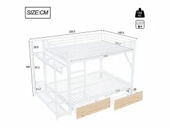 Online Merax Litera infantil - 2 x 140 x 200 cm - estructura de hierro - con 2 cajones + estantes + LED - metal - Blanco
