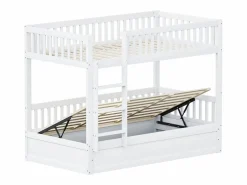 Merax Litera infantil - 2 x 90 x 200 cm - con almacenaje hidráulico - Resistente y duradera - Pino + Contrachapado + MDF - Blanco