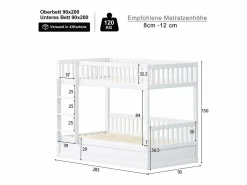 ModernLuxe Litera infantil 90×200 cm - Madera maciza - Cama con almacenamiento inferior - (colchón no incluido)
