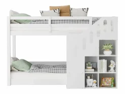 ModernLuxe Litera infantil - 2x90x200 cm - con taquilla y barandilla - (sin colchón)