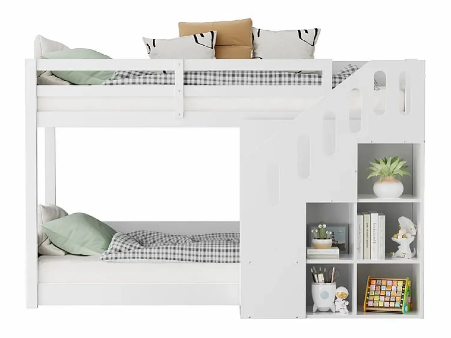 ModernLuxe Litera infantil - 2x90x200 cm - con taquilla y barandilla - (sin colchón)