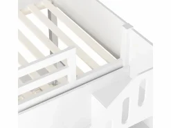 ModernLuxe Litera infantil - 2x90x200 cm - con taquilla y barandilla - (sin colchón)