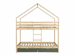 Sweeek Litera infantil cabaña pino natural somier de láminas y cajones, 190cm Verde