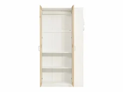 Sale Litera infantil, protección, barandilla, escalera 4 peldaños, 6 estantes, armario lateral, almacenaje, pino+PB, +natural, 90x200cm Blanco