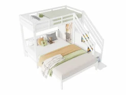 Discount ModernLuxe Litera infantil 90x200 cm + 140x200 cm - con armario y escalera almacenaje - en madera maciza y MDF - Blanco