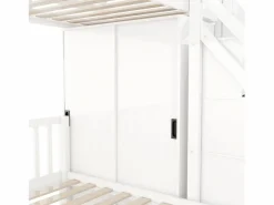 Discount ModernLuxe Litera infantil 90x200 cm + 140x200 cm - con armario y escalera almacenaje - en madera maciza y MDF - Blanco