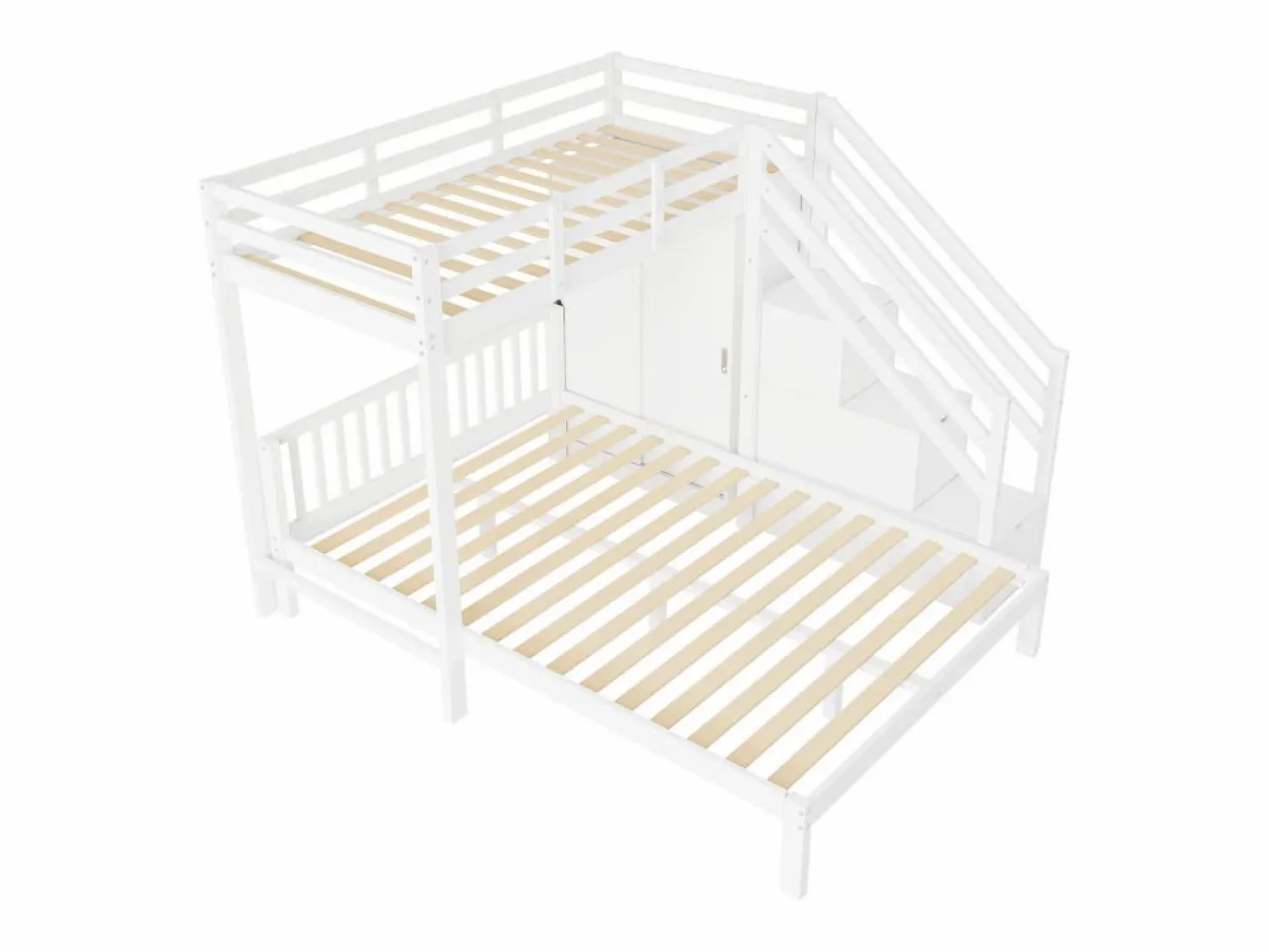 Discount ModernLuxe Litera infantil 90x200 cm + 140x200 cm - con armario y escalera almacenaje - en madera maciza y MDF - Blanco