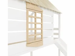 ModernLuxe Litera infantil 90x200cm - con tobogán y cama nido - blanco + natural (sin colchón)