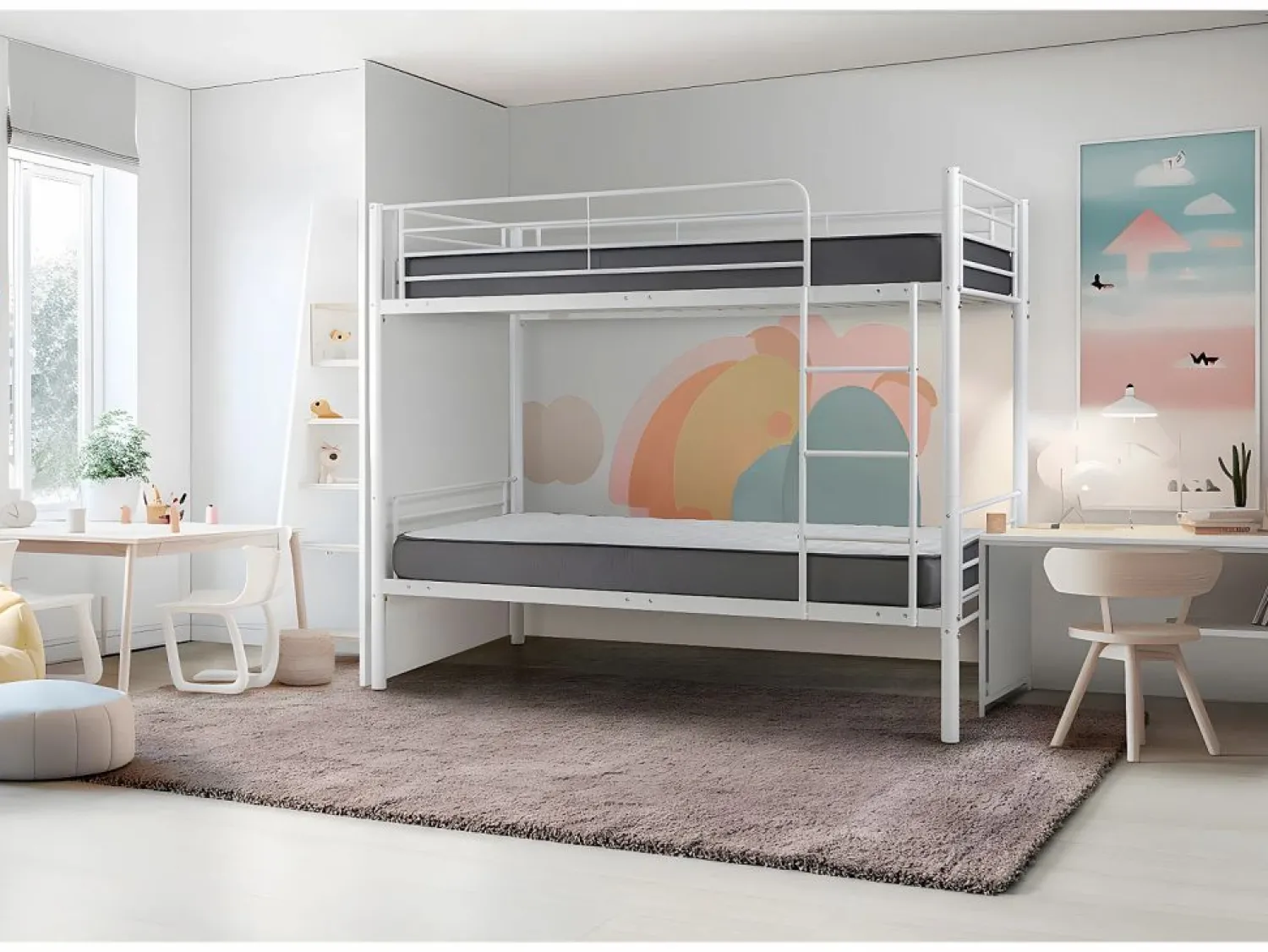 Outlet Saldosystocks Litera Metalica Doble Cama 90cm AS-110 Blanco