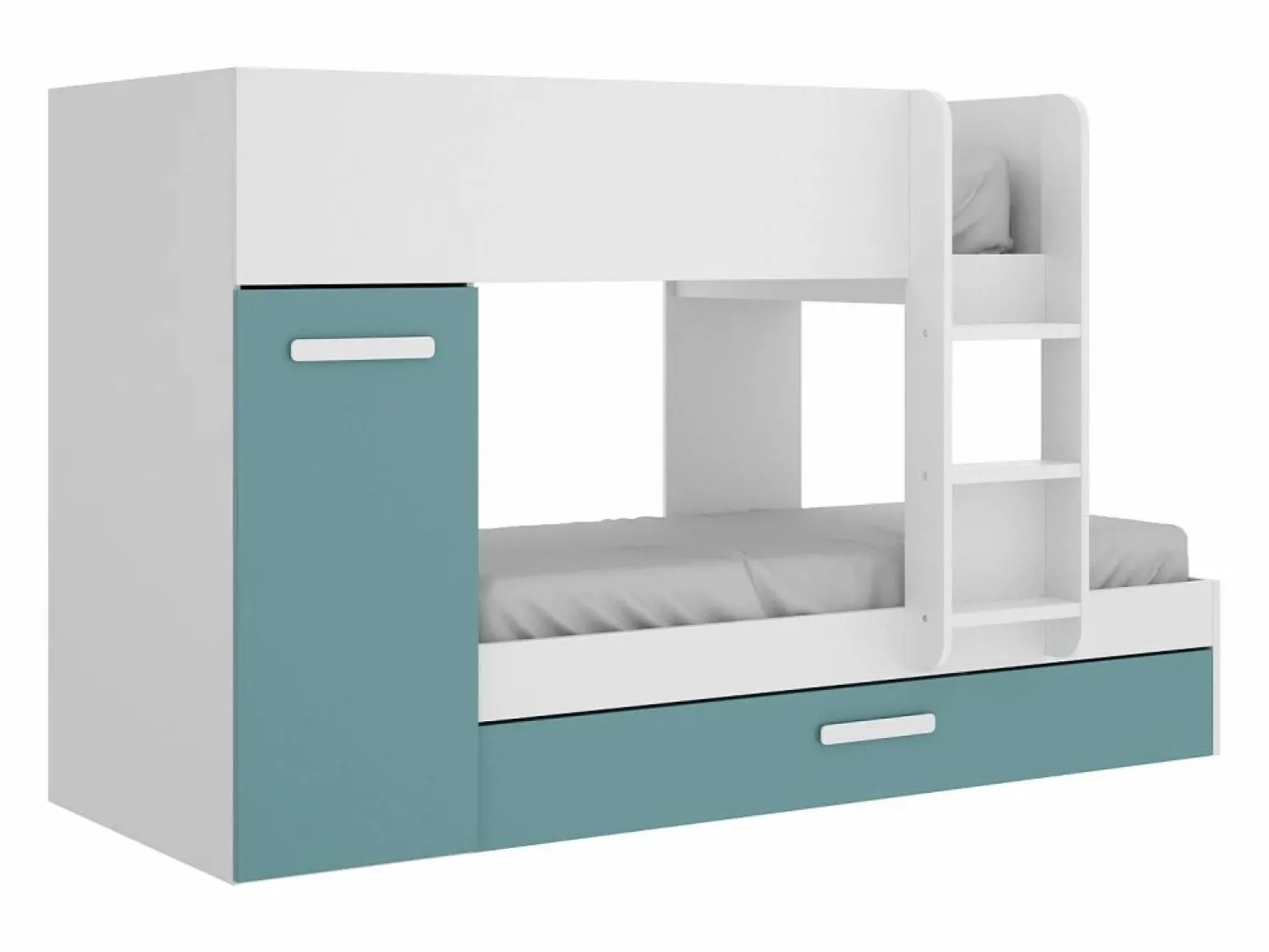 Clearance Litera nido 3 x 90 x 190 cm armario de compartimentos blanco natural y azul. ANTHONY Cama Nido|Cama Litera