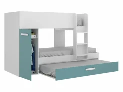 Clearance Litera nido 3 x 90 x 190 cm armario de compartimentos blanco natural y azul. ANTHONY Cama Nido|Cama Litera