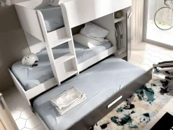Litera nido y armario 3 x 90 x 190 cm blanco y antracita con colchón ANTHONY Cama Nido|Cama Litera