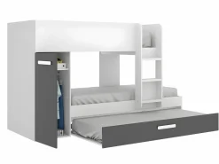 Litera nido y armario 3 x 90 x 190 cm blanco y antracita con colchón ANTHONY Cama Nido|Cama Litera