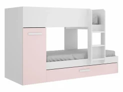 Discount Vente-unique Litera nido y armario 3 x 90 x 190 cm blanco natural y rosa con colchón ANTHONY Rosa palo / Blanco