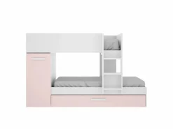 Discount Vente-unique Litera nido y armario 3 x 90 x 190 cm blanco natural y rosa con colchón ANTHONY Rosa palo / Blanco