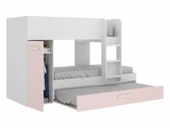 Discount Vente-unique Litera nido y armario 3 x 90 x 190 cm blanco natural y rosa con colchón ANTHONY Rosa palo / Blanco
