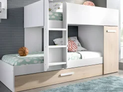 Hot Litera nido y armario 3 x 90 x 190 cm blanco y natural con colchón. ANTHONY Cama Nido|Cama Litera