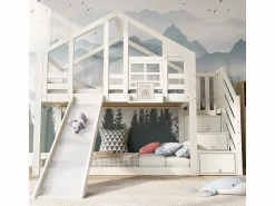 DripeX Litera para niños - con escalera de almacenamiento y tobogán - cama de cabina 2 x 90 x 200 cm - Pin + MDF -