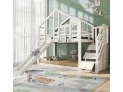 DripeX Litera para niños - con escalera de almacenamiento y tobogán - cama de cabina 2 x 90 x 200 cm - Pin + MDF -