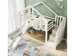 DripeX Litera para niños - con escalera de almacenamiento y tobogán - cama de cabina 2 x 90 x 200 cm - Pin + MDF -