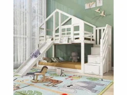 DripeX Litera para niños - con escalera de almacenamiento y tobogán - cama de cabina 2 x 90 x 200 cm - Pin + MDF -