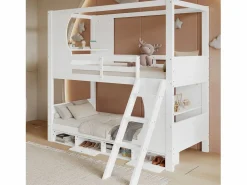 Best KOMHTOM Litera para niños 90 x 200 cm, con barreras de seguridad, mesa, zapatero, escalera inclinada, Blanco