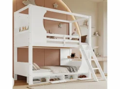 Best KOMHTOM Litera para niños 90 x 200 cm, con barreras de seguridad, mesa, zapatero, escalera inclinada, Blanco