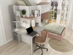 Vente-unique Litera rinconera 2 x 90 x 190 cm con escritorio color gris blanco y rosa - SAMUEL