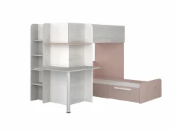 Best Litera rinconera 2 x 90 x 190 cm con escritorio gris blanco y rosa + colchón - SAMUEL Cama Litera