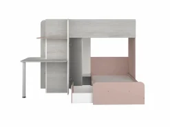Best Litera rinconera 2 x 90 x 190 cm con escritorio gris blanco y rosa + colchón - SAMUEL Cama Litera