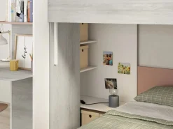 Best Litera rinconera 2 x 90 x 190 cm con escritorio gris blanco y rosa + colchón - SAMUEL Cama Litera