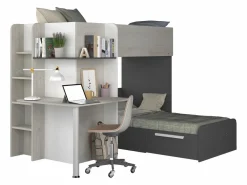 Best Vente-unique Litera rinconera 2 x 90 x 190 cm con escritorio gris blanco y negro + colchón - SAMUEL Negro / Gris claro