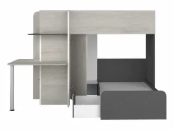 Best Vente-unique Litera rinconera 2 x 90 x 190 cm con escritorio gris blanco y negro + colchón - SAMUEL Negro / Gris claro